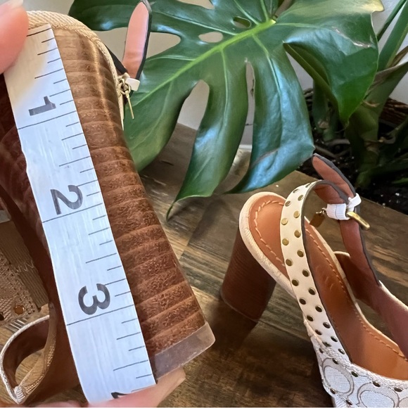 Coach Rylie Beige C Monogram Fabric Studded Leather Block Sandal Heels - Picture 12 of 12